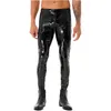 Zwart Lakleer Panty Broek voor Heren Motobiker Skinny Twoway Rits Kruis Broek Mannelijke Motorrijden Leggings 240108