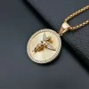 Hip Hop Iced Out Angel Wings Pendant Necklace For Women Men Golden Color 14k Yellow Gold Round Necklace Bling Smycken