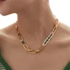 Chains Temperament Vintage Green Zircon Natural Malachite Necklace Artificial Pearl Brass 18K Gold Plated Thick Chain Female Jewelry