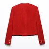 Chaquetas de mujer Moda para mujer Abrigo corto texturizado con doble botonadura Vintage O-Collar Manga larga Todo fósforo Casual Ropa exterior femenina Tops elegantes