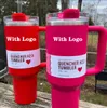 DHL 40oz Quencher Tumblers rosa co-märke Cosmo Parada Flamingo Rostfritt stål Valentines Dag Presentkoppar med silikonhandtag Lock och halmbilmuggar 0108