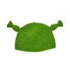 Berets Green Knit Beanie Hat Balaclava Women Autumn Winter Knitted With 2 Antennas Picture Props