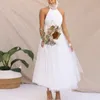 Sukienki swobodne seksowne kantar wakacyjny sukienka wakacyjna Kobiety na ramię siatka bez pleców bez pleców białe białe somiedzie formalne suknie ślubne