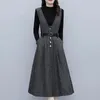 Freizeitkleider 2024 Herbst Winter Damen Streifen Ärmellose Weste Trägerkleid Elegante Damen Mittellanges Büro A-Linie