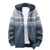 Męskie kurtki dzianinowe sweter polarowy płaszcz pasiaste z kapturem mody zimowe jesień gęste ciepłe wiatrówki pulloczy męskie ubrania męskie