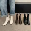 Bottes à bout carré pour femmes, escarpins courts et épais à talons hauts, noir, marron, blanc, fermeture éclair au dos, chaussures extensibles, taille femme, arrivées 2024