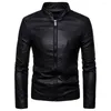 Men's Jackets Men Leather Long Sleeve Slim Fitting Jacket PU Zip-up Biker Vintage Retro Coat Windproof Motorcycle Shirts