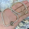 Diamentowe monety wisiorek krystaliczny łańcuch Naszyjnik Bransoletka Pearl Square Diamond Ear Coldings Zestaw biżuterii CH4