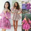 Dresses Print Floral Homecoming Dress 2k24 Hoco Ruffed Ballon Sleeves Sheer Corset Drama Graduation Cocktail Party Wedding Guest Holiday C