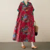 Abiti da festa 2024 Arrivo misto cotone stampa floreale scollo a V vintage stile cinese Hanfu abito estivo ampio da donna viaggio casual lungo