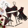 Underklättrar för kvinna med handskar Hot Bh Bilizna Outfits Floral Vacker Intime Set Romantic Exotic Brief Sets