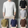 Men's T Shirts Undershirt Top Daily Holiday Breathable Button Up Casual Comfortable Long Sleeve Men Stand Collar Autumn