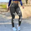 Pantalons dames 2023 nouveau printemps taille haute haute Stretch Faux Denim Leggings Fitness sport Yoga femmes pantalons Streetwear