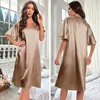 Women's Sleepwear Fashion V-Neck Pajamas Robe Satin Solid Short Sleeve Loose Dress For Women Girls Nighty Summer Casual Nightdress