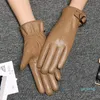 Five Fingers Gloves Real Leather Female Ladies Elegant Lambskin Autumn Winter Thermal Plushed Lined Women Driving