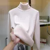 Kvinnors tröjor Turtleneck Slim 25 färger Plush Velvettröja för kvinnor Winter Knitwear Jumper Tops All-Match Soft Warm Designer