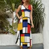 Casual Dresses Mondrian Style Dress Womensvintage Maxi V Neck High midje Streetwear Design Boho Beach Long Long