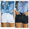 Damen-Shorts, 2023, Sommer, heißer Verkauf, schwarz-weiße, zerrissene Denim-Shorts für Damen, modische Jeans-Shorts mit hohem Stretch-Rollsaum, S-2XL, YQ240108