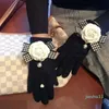 Cinco dedos Guantes Diseñador Puro Lana Bowknot Adorno Guante Mujer Moda Lujo Cuero Genuino Invierno Novia Regalo Negro y Beige