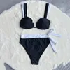 Arxipa Seksi Bikinis Kadınlar İçin İki Parçalı Mayo Yüksek Bel Mayo Takım Yastıklı Push Yukarı plaj kıyafetleri u Neck Patchwork Siyah Beyaz Düğüm Yay