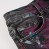 Heren designerbroeken Paarse jeans Amris 5636 High Street Distressed Denim Jeans voor heren met spattende inktspray Graffiti Jeans Elastische heren met slanke pasvorm