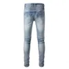 Herren Designerhose Lila Jeans Amris Fashion Motorrad Stereo Cut Multi-Pocket Perforierte Füße Slim Fit Elastisch #917