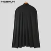 Fashion Selling Tops INCERUN Men Knitted Solid High Neck Trench Casual Solid Front Short Back Long Shawl Cape Coat S-5XL 240106