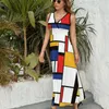 Casual Dresses Mondrian Style Dress Womensvintage Maxi V Neck High midje Streetwear Design Boho Beach Long Long