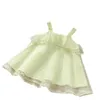Dziewczyna sukienki 2024 Sukienka dla niemowląt Słodka zielona kropki drukowania Girls Girls Chambray i tiul