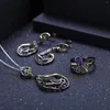 Dangle Küpe Gem'in Balesi 0.76Ct Doğal Ametist Taş Taşları Kadınlar İçin Damla 925 STERLING Gümüş El Yapımı İçi Boş Vintage İnce Mücevherat