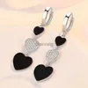 Stud Kofsac Romantic Trendy Black Heart Long Earrings For Women Glamorous 925 Sterling Silver Party Earring Shiny Zircon Jewelry YQ240108