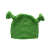 Berets Green Knit Beanie Hat Balaclava Women Autumn Winter Knitted With 2 Antennas Picture Props