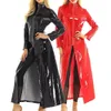 Wetlook Patent Leather Jacket Long Women's Clothing Streetwear Solid Color Steampunk Gothic Lapel Biker Jacket S-5XL Zipper Coat 240108