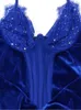 Casual Dresses Beyprern Women's Sequins Embellished Velvet Long Maxi Dress Gown Royal Blue Rhinestones Corset Party Birthday Outfits