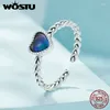 Cluster Rings WOSTU Original 925 Sterling Silver Ring Simple Twist Green Heart-Shaped Temperature-sensitive Jewelry For Women Party Date