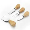 Couteaux 4 pièces/couteau à fromage en acier inoxydable manche en bambou en bois Pizza pain crème outil de cuisson accessoires de cuisine Cutter