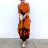 Casual Kleider Gedruckt Maxi Hawaii Sexy Ärmelloses Sommerkleid Frauen Kausalen Neckholder Sommer Strand Kleid Asymmetrische Schlinge Lange