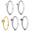 Anillos de racimo Auténtico One Love Golden-Red Sintético con anillo de cristal para mujeres 925 Sterling Silver Europe Joyería de regalo