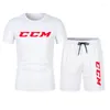 Tute da uomo 2024 CCM T-shirt Tuta Abbigliamento sportivo Casual Fitness Set sportivi Manica corta Cotone 2 pezzi Corsa Asciugatura rapida