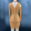 ステージウェアオレンジ色のミラースパンコールタッセルセクシーなドレス