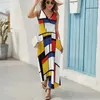 Casual Dresses Mondrian Style Dress Womensvintage Maxi V Neck High midje Streetwear Design Boho Beach Long Long