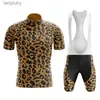 Cykeltröja sätter 2023 Man Outdoor Sports Cycling Jersey Set Summer Leopard Print Breattable Road Bicycle Suit Cycling Jersey Uniform Bib Shortsl240108