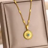 Pendentif Colliers En Acier Inoxydable Bleu Turquoise Sun Star Pour Femmes Charme Forme Ronde Geometirc Collier Bijoux De Mode Cadeau De Saint Valentin