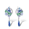 Dangle Oorbellen Elegant Emaille Dragonfly Bloem Design Kristal Ingelegde Druppels Prachtige Feestsieraden