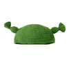 Berets Green Knit Beanie Hat Balaclava Women Autumn Winter Knitted With 2 Antennas Picture Props