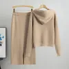 Vestidos de trabalho coreano perfuração camisola de malha cardigan casaco com saias divididas terno feminino outono inverno moda conjuntos de duas peças elegante