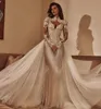 Vintage Mermaid Wedding Dress Bridal Gown For Women High Collar Appliques Long Sleeves Detachable Train Dresses Custom Made