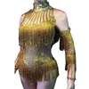 Abbigliamento da palco Strass scintillanti Tute da donna con spalle scoperte Nightclub Bar Prom Party Outfit Cantante Jazz Dance Costume Hip Hop Pagliaccetto