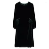 Vestidos casuais preto mulheres veludo vintage midi vestido 2024 outono o-pescoço elegante baile de noite escritório formal vestidos de fiesta