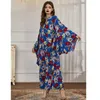 Ethnic Clothing Bat Sleeve African Beach Dresses For Women 2024 Traditional Floral Print V-neck Islam Kaftan Abaya Musulman Robe Femme